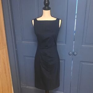 NWT Magaschoni Navy Midi Tank Dress Cotton Canvas Ruched Form Fitting Lined Sz 4